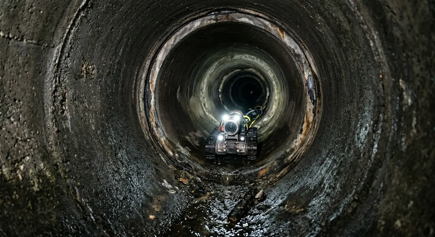 Robotic sewer camera inspecting pipe interior for Sewer Line Repair in Muscoy